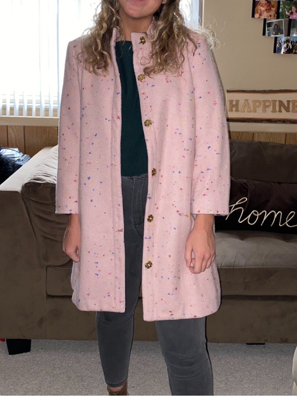 Judith March Pink Speckled Wool-Blend' Pea Coat